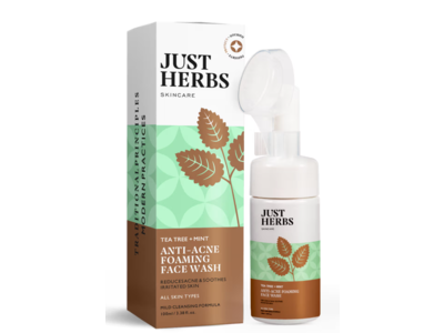 Just Herbs Anti-Acne Foaming Face Wash, Tea Tree + Mint, 3.38 fl oz/100 mL