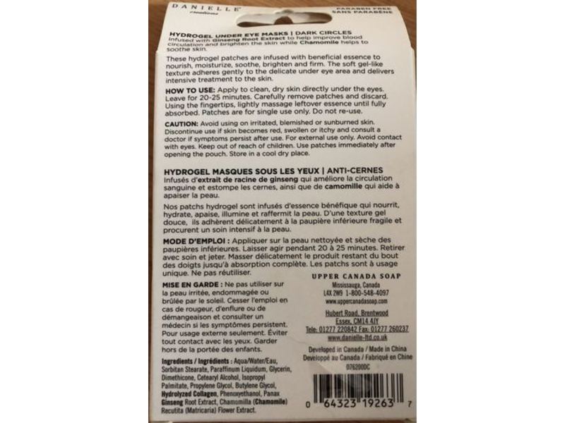 Danielle Dark Circles No More Hydrogel Under Eye Masks, Collagen & Ginseng, 0.09 oz/2.69 g, 6 Pairs