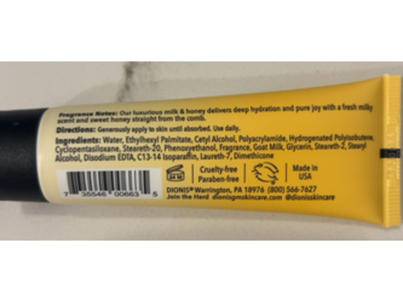 Dionis Milk Honey Hand Body Goat Milk Cream, Moisturizing Treatment, 1 fl oz/28 g