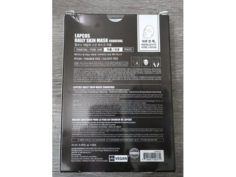 Lapcos Pore Care Sheet Mask Set, Charcoal, 0.84 fl oz/25 mL, Pack Of 5