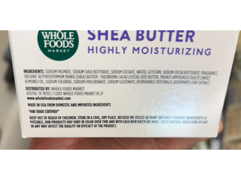 Whole Foods Market Highly Moisturizing Triple Milled Bar Soap, Shea Butter, 5 oz/142 g