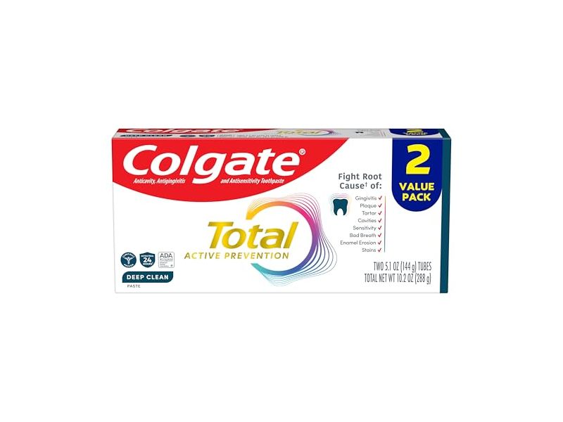 Colgate Total Active Prevention Deep Clean Toothpaste, 5.1 oz/144 g, Pack Of 2