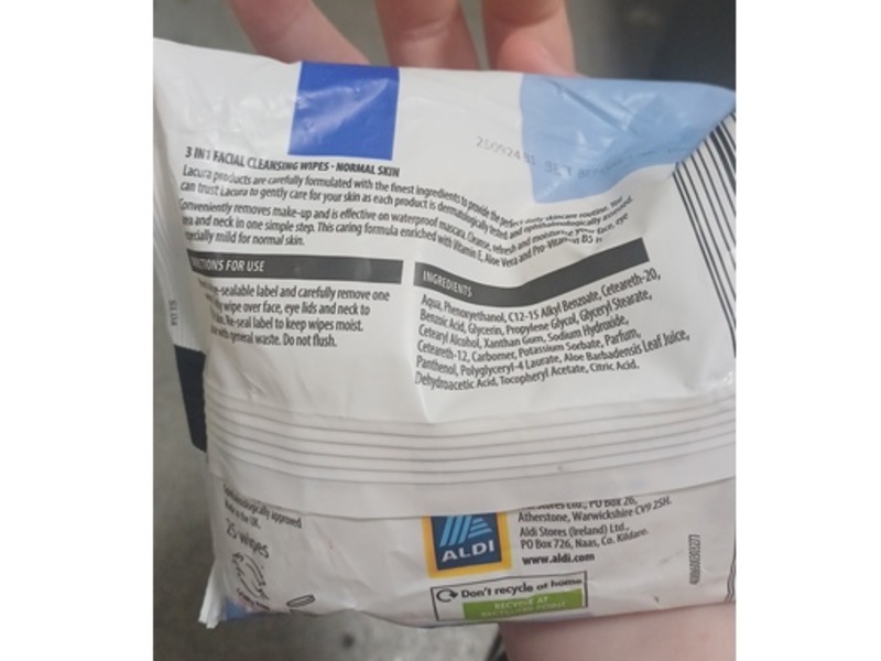 Lacura 3 In 1 Cleansing Facial Wipes, 25 Count, Pack Of 2