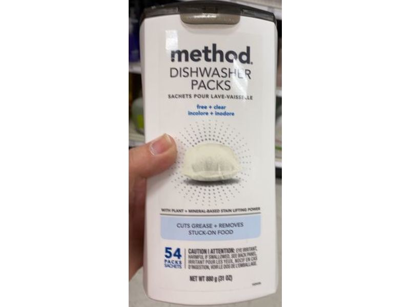 Method, Dishwasher Packs, Free + Clear, 31 oz/880 g, 54 Count