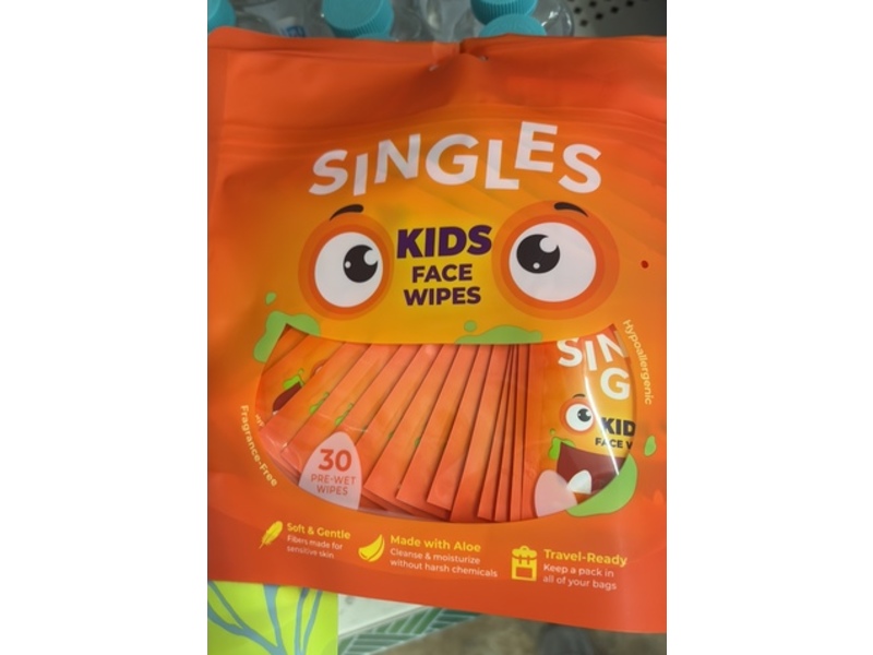 Singles Kids Face Wipes, Fragrance Free, 30 Wipes