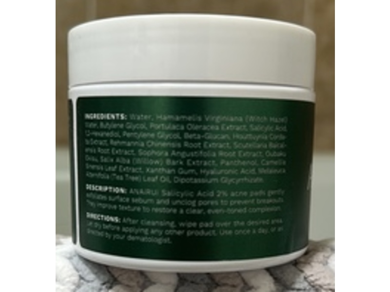 Anai Arui Salicylic Acid Pads Clarifying Acne Pads, Salicylic Acid 2% Vitamin B5 & E Witch Hazel Purslane, 80 Counts