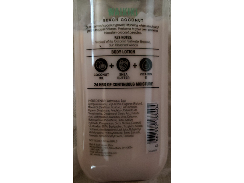 Bath & Body Works Waikiki Beach Coconut Body Lotion, Shea Butter + Vitamin E, 88 fl oz/236 mL