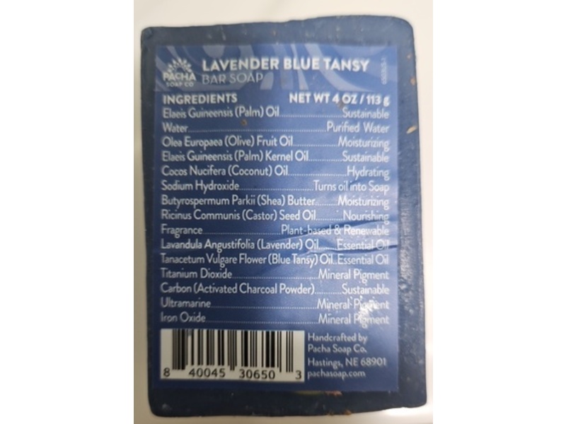 Pacha Soap Co Bar Soap, Lavender & Blue Tansy, 4 oz/113 g