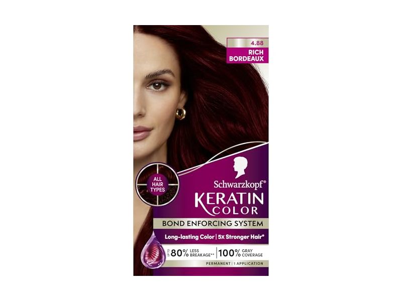 Schwarzkopf Keratin Color Permanent Hair Dye Cream, 4.8 Rich Bordeaux,1 Application