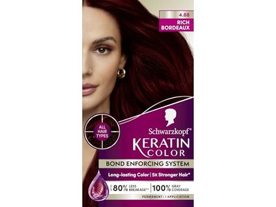 Schwarzkopf Keratin Color Permanent Hair Dye Cream, 4.8 Rich Bordeaux,1 Application