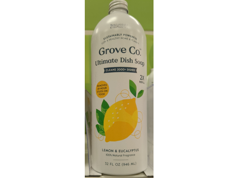 Grove Co. Ultimate Dish Soap Refill, Lemon & Eucalyptus, 32 fl oz/946 mL