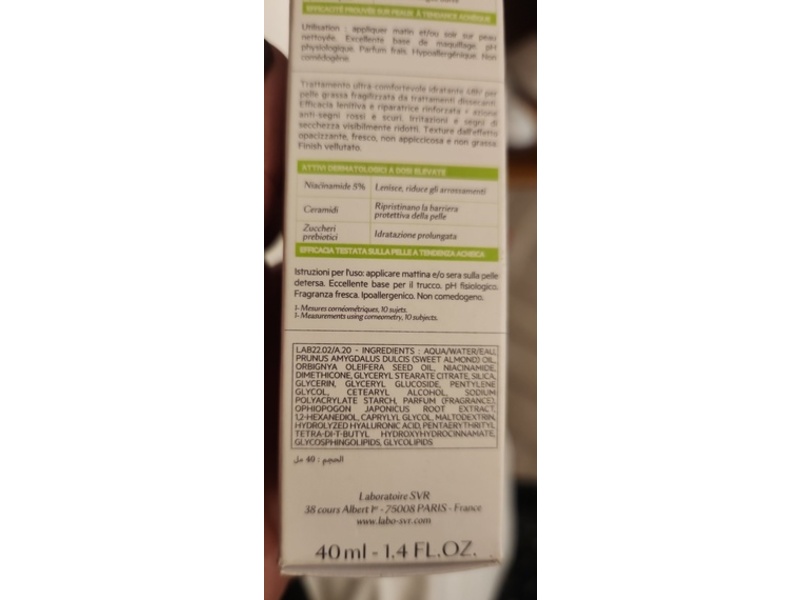 SVR Hydra Sebiaclear Moisturizing Face Cream, Niacinamide 5% & Ceramides, 1.4 fl oz/40 mL