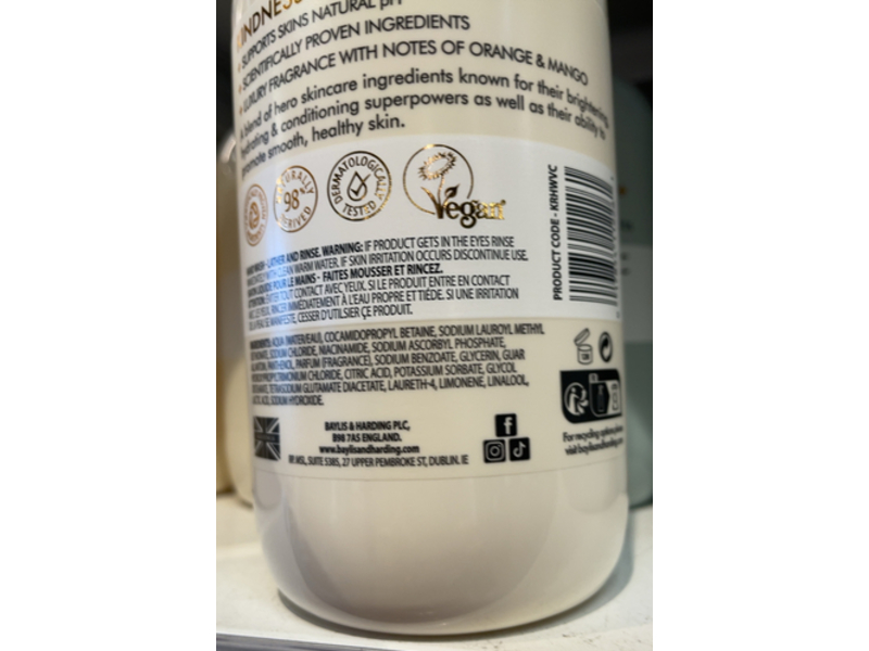 Baylis & Harding Kindness+ Hand Wash, Vitamin C + Niacinamide, 16.9 fl oz/500 mL