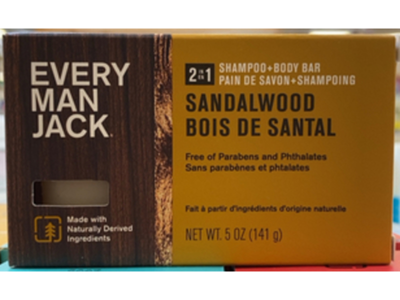 Every Man Jack 2 In 1 Shampoo + Body Bar, Sandalwood, 5 oz/114 g