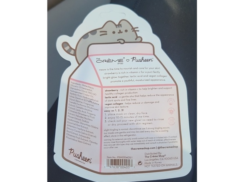 The Creme Shop x Pusheen Printed Essence Sheet Mask, Strawberry Milk, 0.84 fl oz/25 mL, Pack Of 3