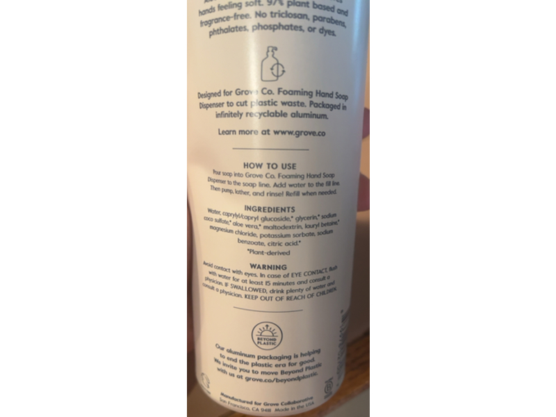 Grove Collaborative Foaming Hand Soap, Free & Clear, 12 fl oz/354 mL