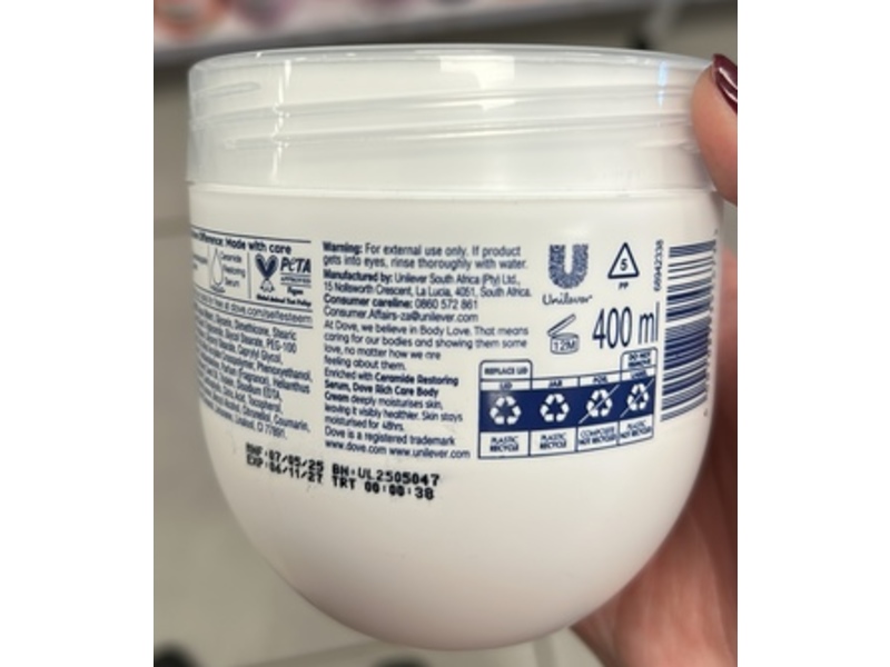 Dove Rich Care Body Cream, 400 mL