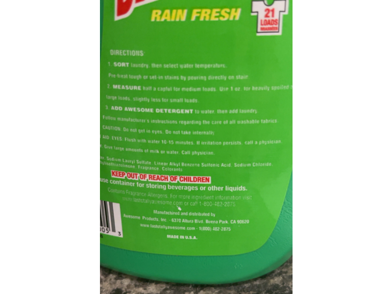 La's Totally Awesome Laundry Detergent, Rain Fresh, 21 Loads, 42 fl oz