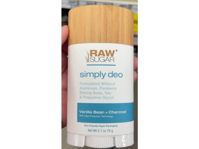 Raw Sugar Simply Deo, Vanilla Bean + Charcoal, 2.7 oz/76 g, Pack Of 3