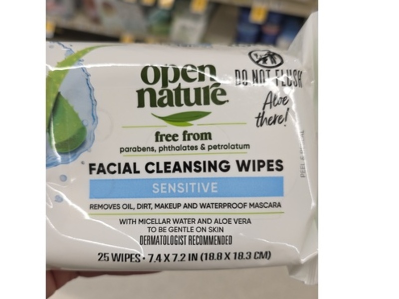 Open Nature Facial Cleansing Wipes, Sensitive, 25 Count
