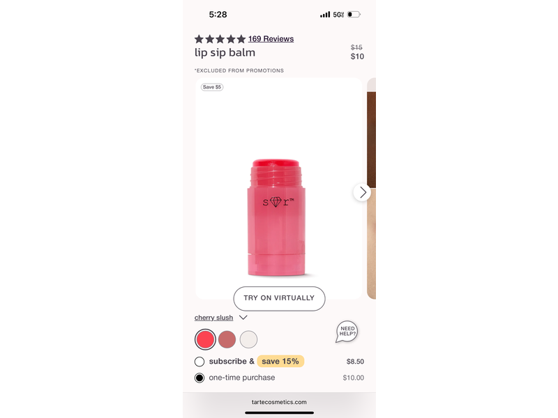 Tarte Sugar Rush Lip Sip Balm, Cherry Slush, 0.21 fl oz/6.2 mL