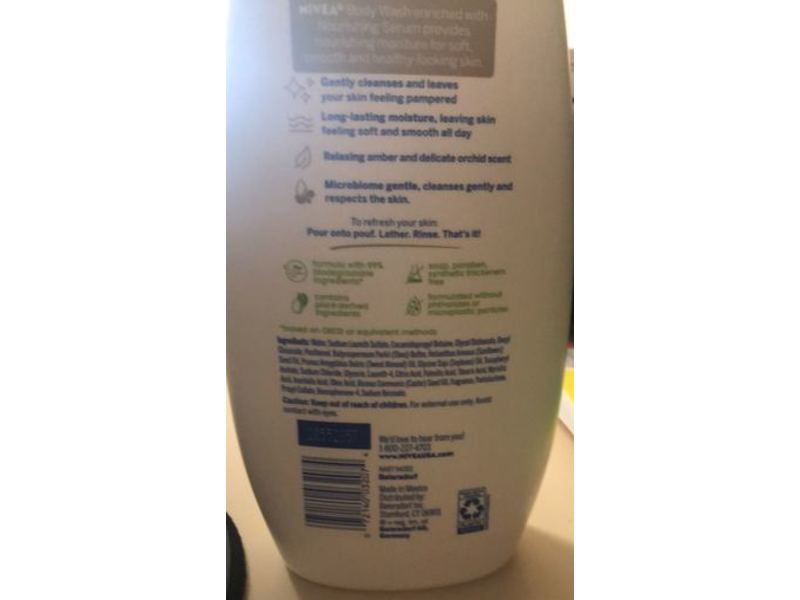 NIVEA Pampering Body Wash, Nourishing Serum, Delicate Orchid & Amber, 20 fl oz/591 mL