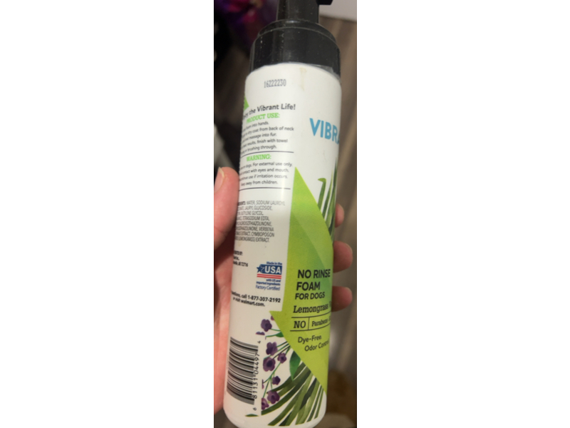 Vibrant Life Dogs No Rinse Foam, Lemongrass Verbena, 8 fl oz/354 mL