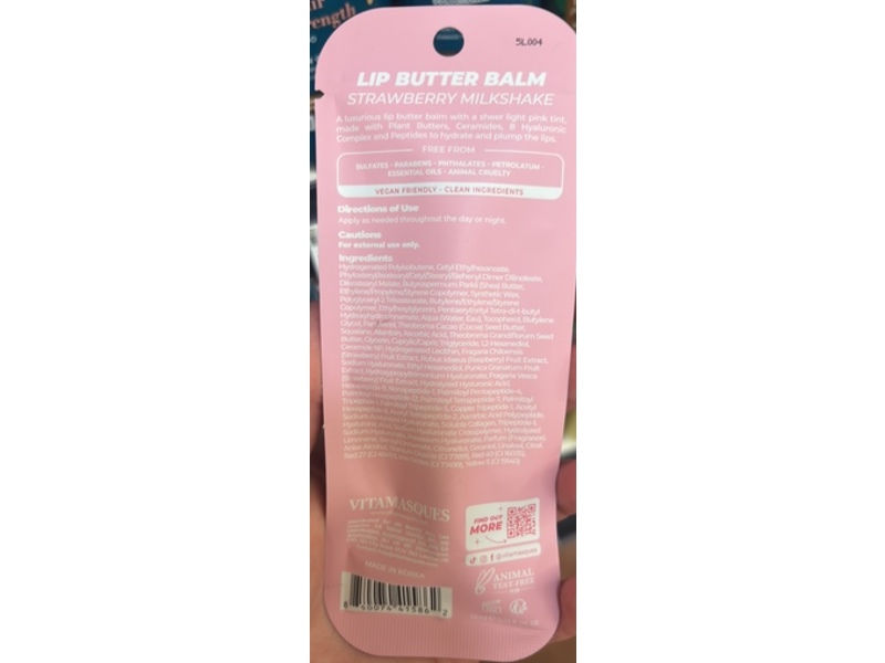 Vitamasques Lip Butter Balm, Strawberry Milkshake, 0.33 fl oz/10 mL