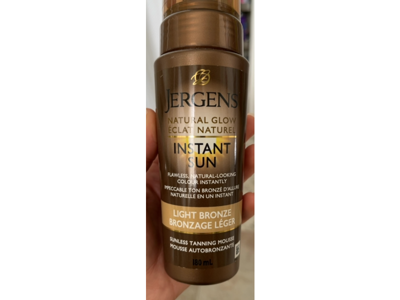 Jergens Natural Glow Instant Sun Sunless Tanning Mousse, Light Bronze, 180 mL
