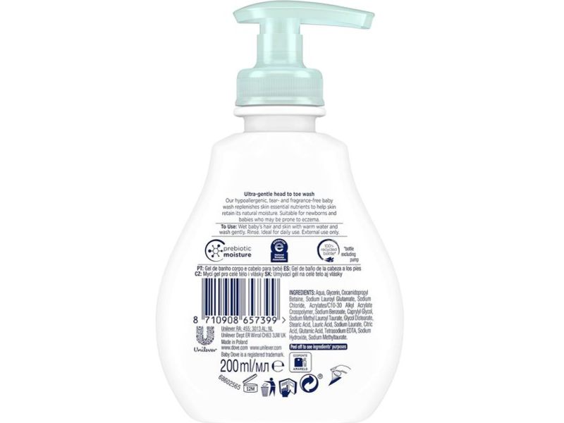 Baby Dove Head to Toe Wash Fragrance Free, 200 ml