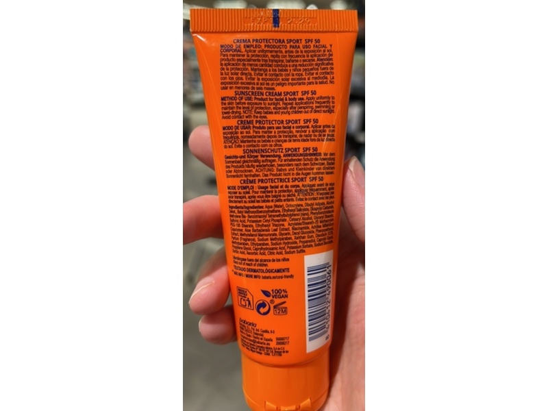 Babaria Sport Water & Sweat Proof Sunscreen Cream, SPF 50, 2.5 fl oz/75 mL