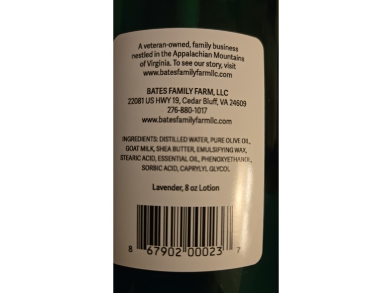 Bates Family Farm Goat Milk Lotion, Lavender Essential Oil, 8 fl oz