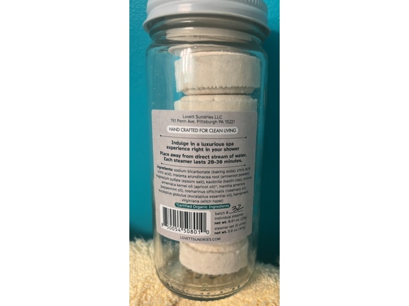 Lovett Sundries Minty & Refreshing Shower Steamers, Peppermint Eucalyptus, 0.81 oz/23 g, 6 Count