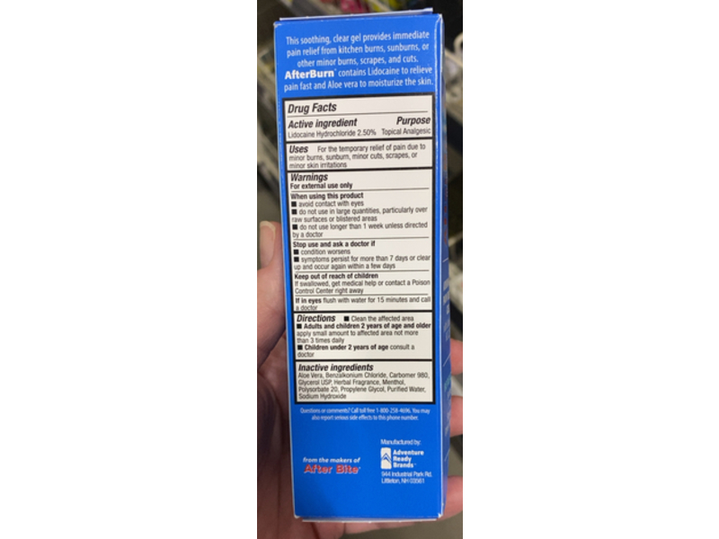 AfterBurn Advanced Pain Relief Gel, Lidocaine HCI 2.5%, 2 fl oz, 4 Pack