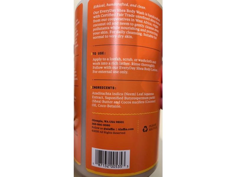 Alaffia Everyday Shea Body Wash, Unscented, 32 fl oz/950 mL