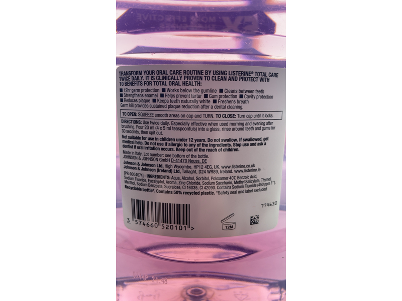 Listerine Total Care Fluoride Mouthwash, Clean Mint Flavor, 1 L, Pack Of 2