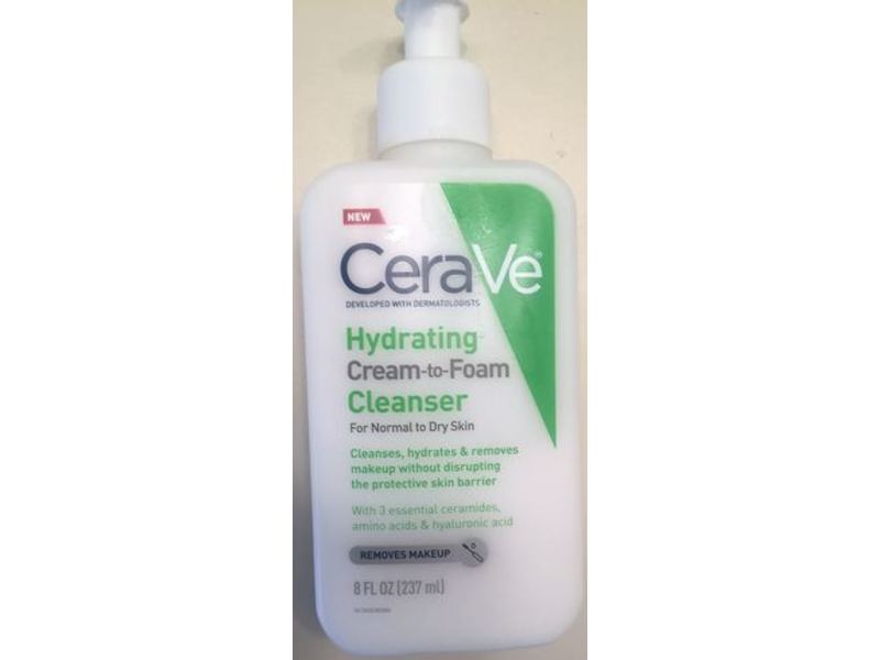 Cerave Hydrating Cream-To-Foam Cleanser, Normal To Dry Skin, 8 fl oz/237 mL