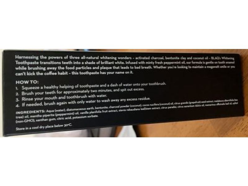 Blaq Whitening Toothpaste, Peppermint And Activated Charcoal, 4 oz / 113 g