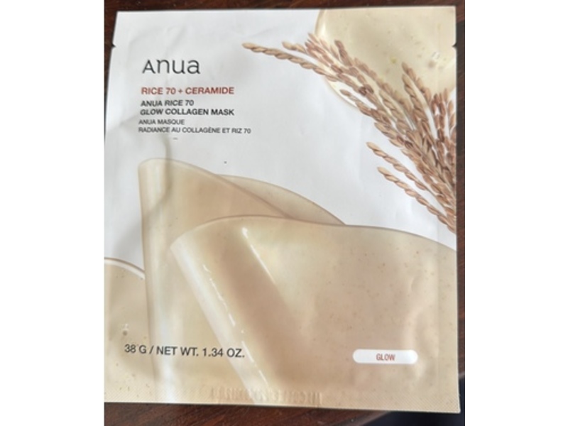 Anua Rice 70+ Ceramide Collagen Mask, Glow, 1.34 oz/38 g, Pack Of 4