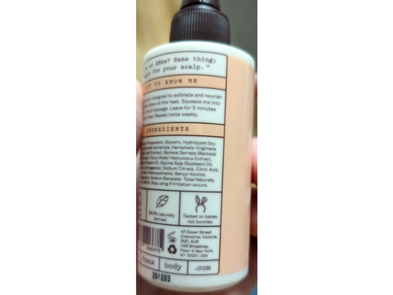 Frank Body Exfoliating Scalp Serum, 2.37 fl oz/70 mL
