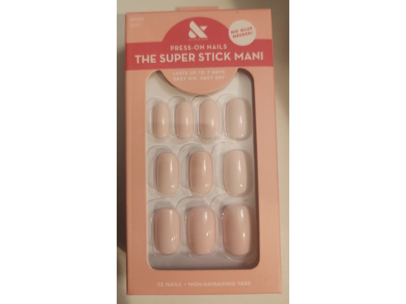 Oilve & June Press On Nails Super Stick Mani, Short Tutu, 32 Count