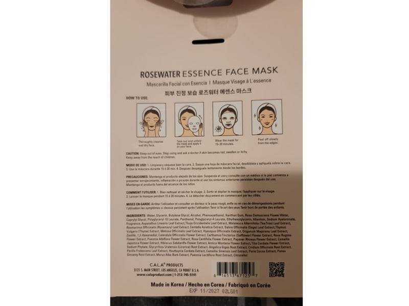 Cala Essence Face Masks, Rose Water, 0.8 oz/23 g, 10 Count
