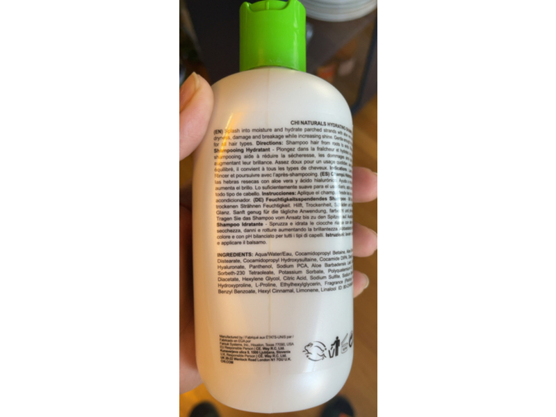 CHI Naturals Hydrating Shampoo, Aloe Vera & Hyaluronic Acid, 12 fl oz/355 mL