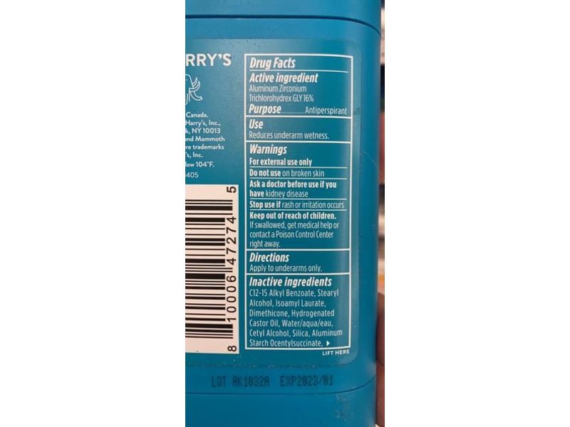 Harry's Antiperspirant, Odor & Sweat Control, Stone, 2.5 oz/70 g