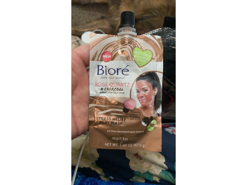 Biore Stress Relief Clay Mask, Rose Quartz + Charcoal, 1.69 oz