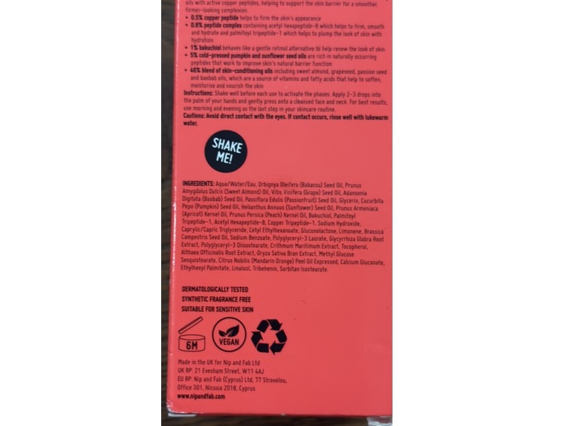 Nip+Fab Replenish Peptide Fix Finishing Oil 2%, 1.01 fl oz/30 mL