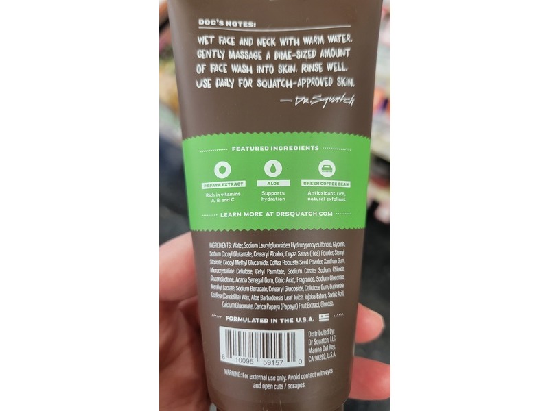 Dr. Squatch Men’s Natural Face Wash, Cool Fresh Aloe, 4.0 fl oz/118.3 mL