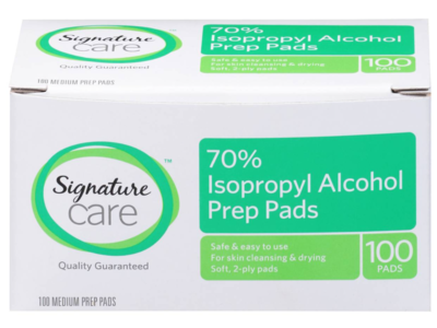 Signature Care 70% Isopropyl Alcohol Prep Pads, 100 Count