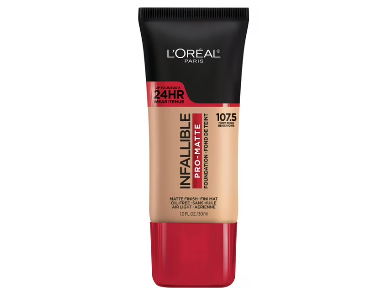 L'Oreal Paris Infallible Pro-Matte Liquid Foundation, Ivory Beige 107.5, 1 fl oz/ 30 mL
