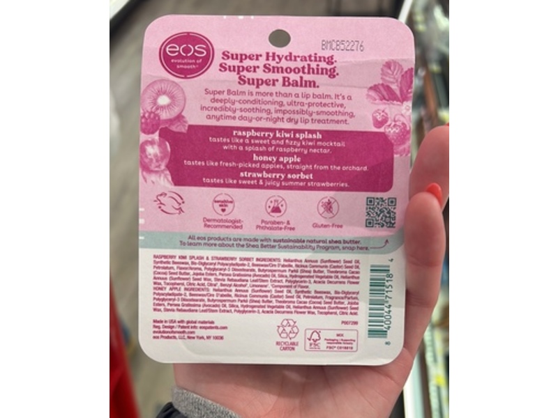 eos Super Lip Balm Set, Honey Apple, Raspberry Kiwi Splash, & Strawberry Sorbet, 0.24 fl oz/7 mL